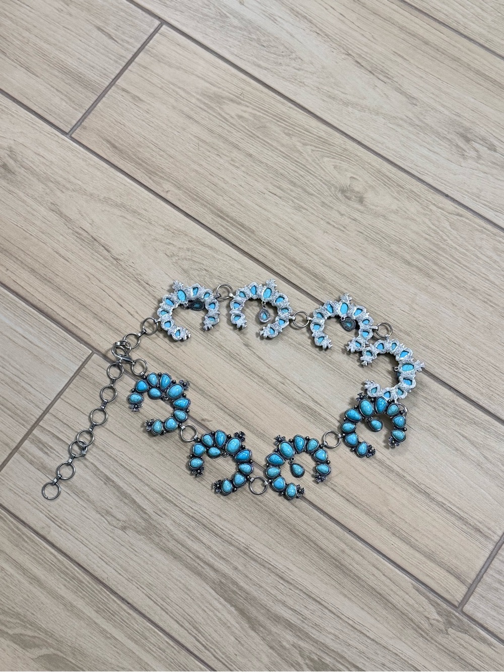 Western Turquoise Squash Blossom Concho Chain Belt Heavy Silver Boho Adjustable